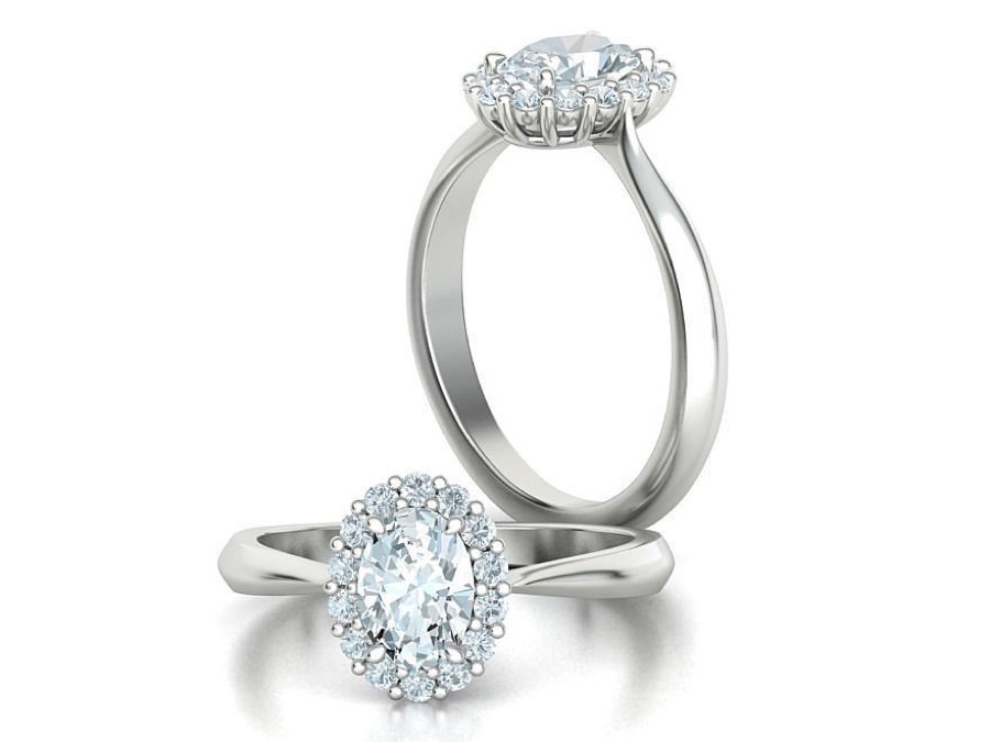 Anillo de compromiso Halo Oval 7x5 con diamante